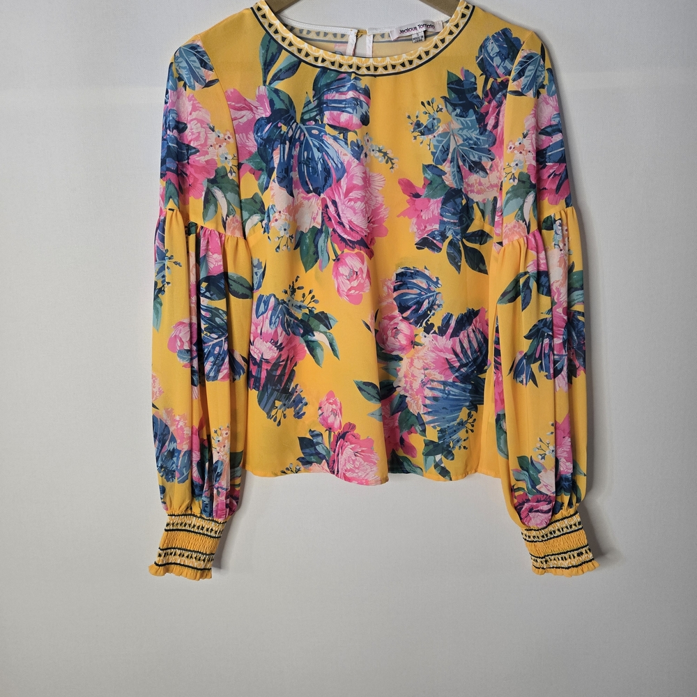 JEALOUS TOMATO Size S Bright Yellow Floral Summer Blouse - Picture 2 of 11